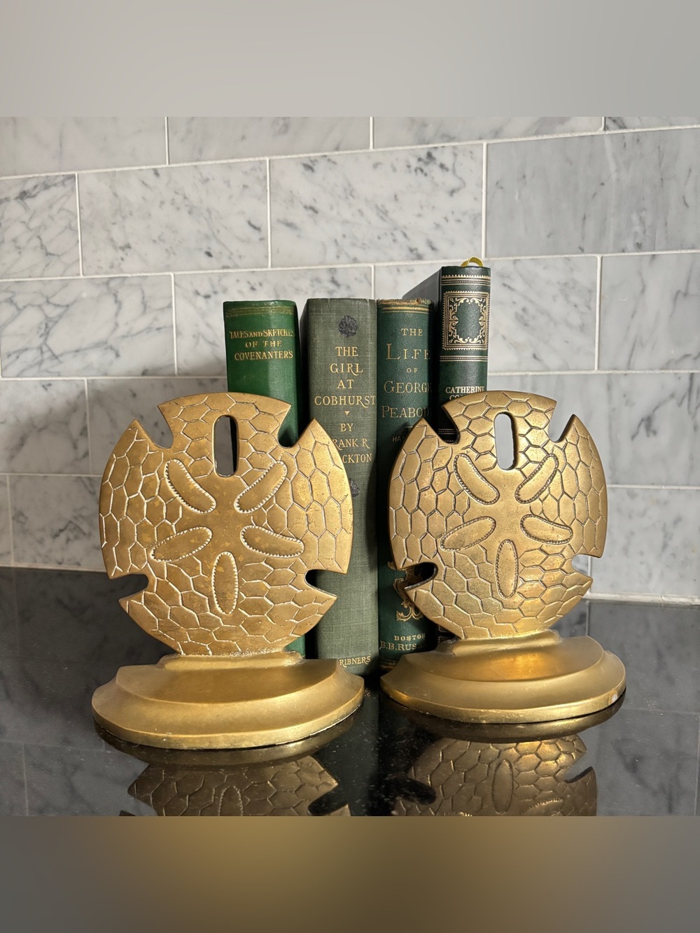 Vintage Brass Sand Dollar Bookends, Vintage Coastal / Nautical Beach House Decor